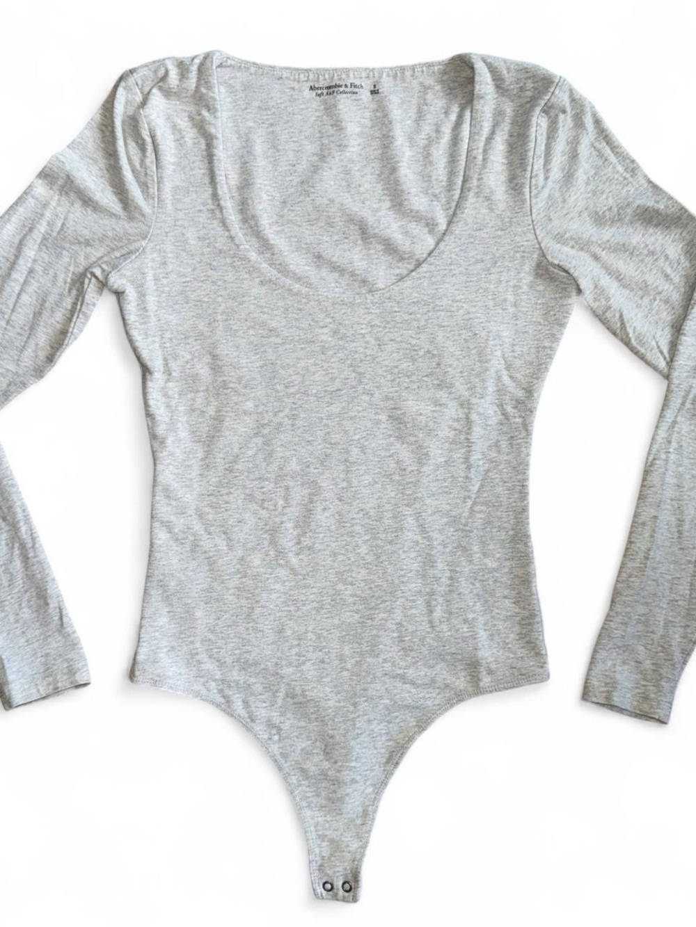 Abercrombie & Fitch Light Gray Long-Sleeve Scoop Neck Bodysuit